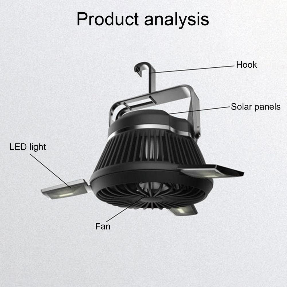 Lanterne Solaire LED Portable avec Ventilateur et Crochet - image 5