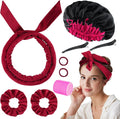 Kit de boucles sans chaleur bordeaux : bandeau en satin, bonnet de nuit, pinces, chouchous et bigoudi