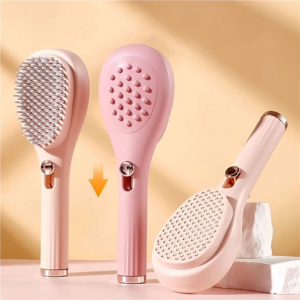 Brosse démêlante autonettoyante rose avec picots souples