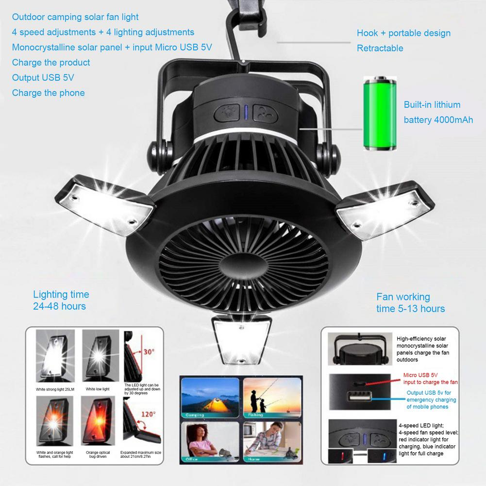 Lanterne Solaire LED Portable avec Ventilateur et Crochet - image 4