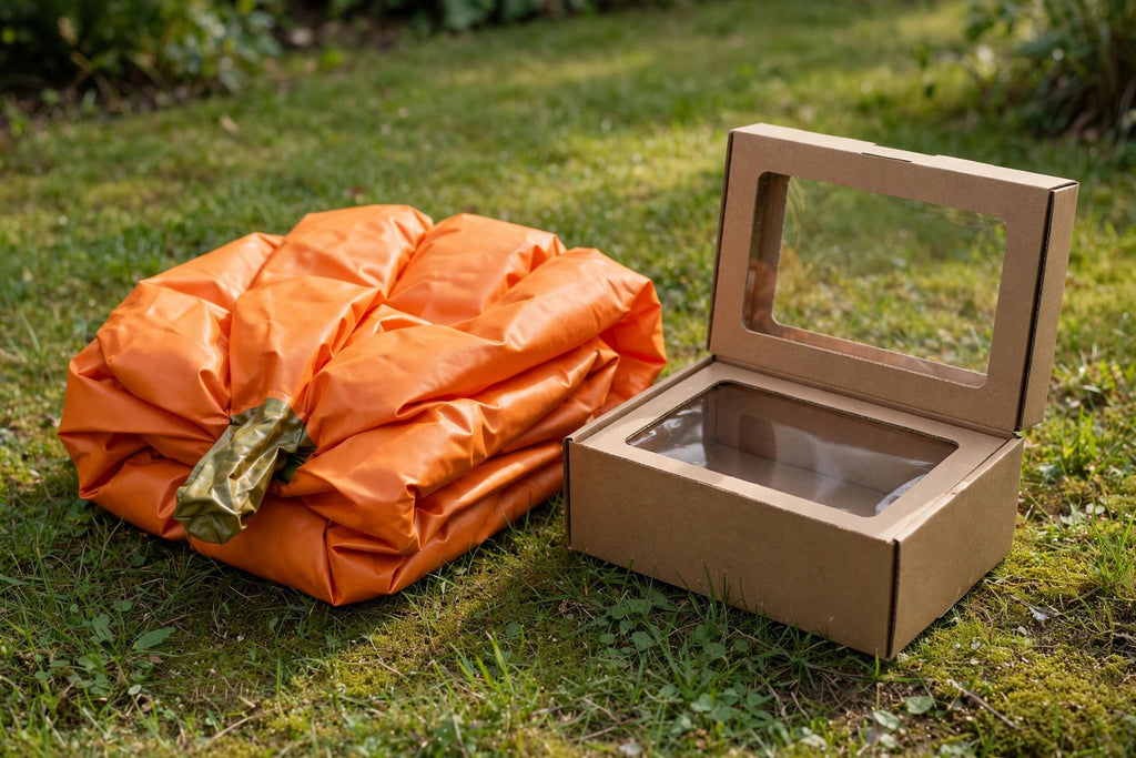 Citrouilles gonflables dégonflées avec leur boîte de rangement