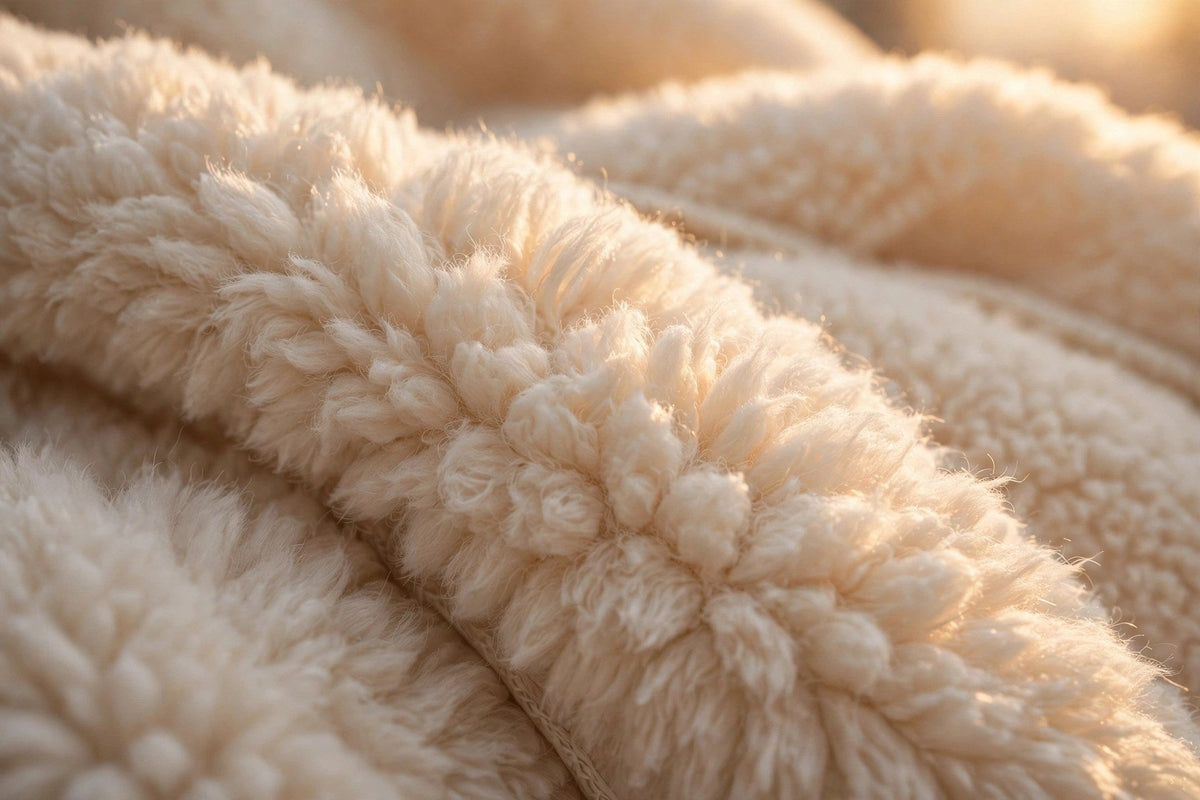 Gros plan sur la texture polaire moelleuse de la couverture chauffante