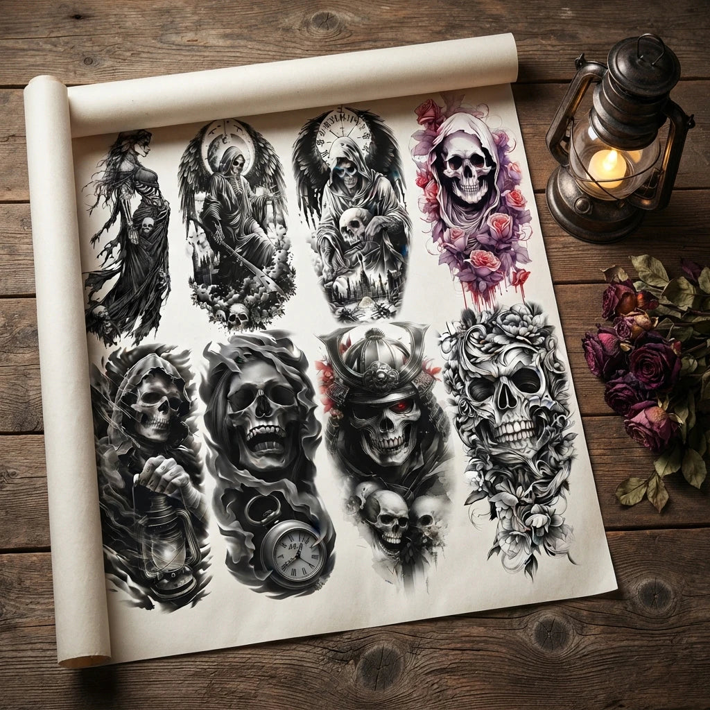 Tatouages Temporaires Reaper - Effet Réaliste pour Halloween - vue détaillée