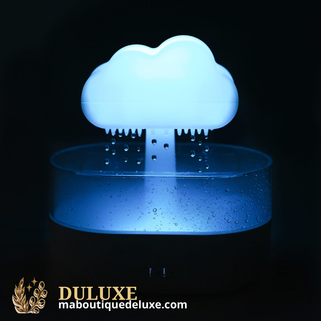 Humidificateur nuage de pluie diffusant une brume douce avec gouttes d'eau visibles