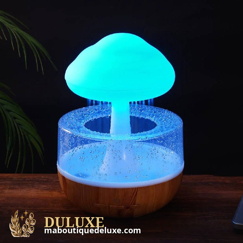 Humidificateur nuage de pluie avec effet pluie, vu de face sur fond sombre