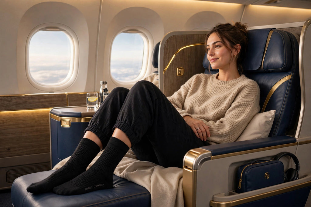 Voyage confortable en avion avec les Chaussettes de Compression en Bambou DULUXE