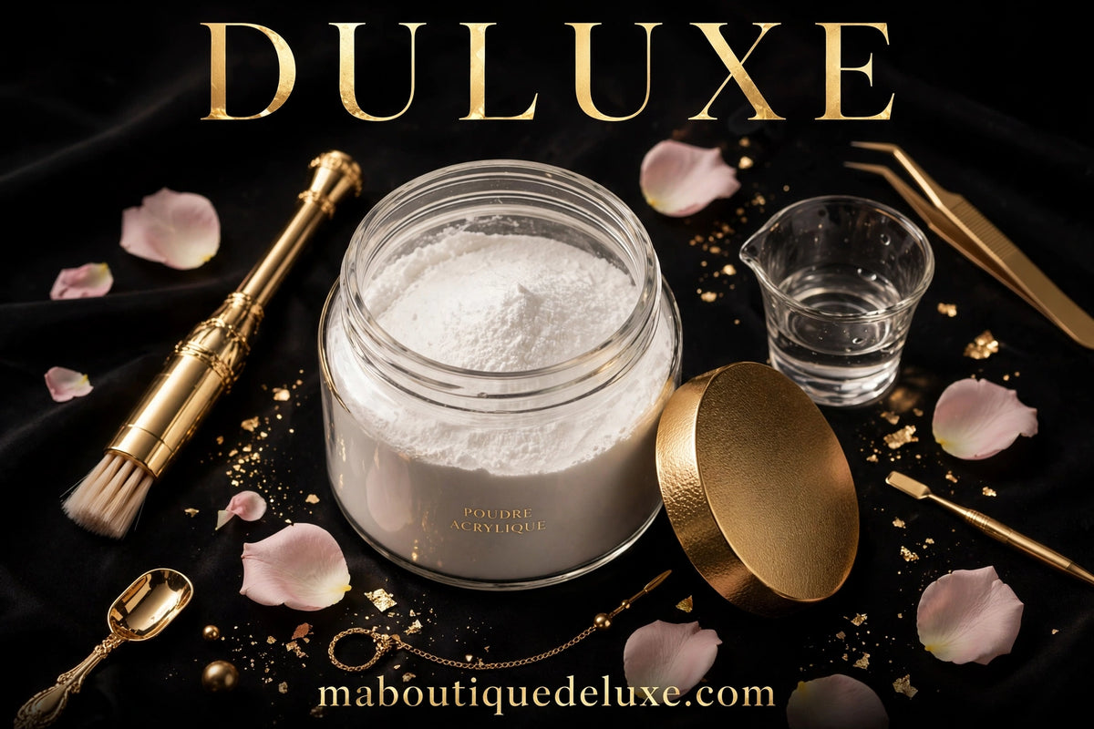 Poudre Acrylique Professionnelle 100g — avant le rituel beauté, accessoires dorés