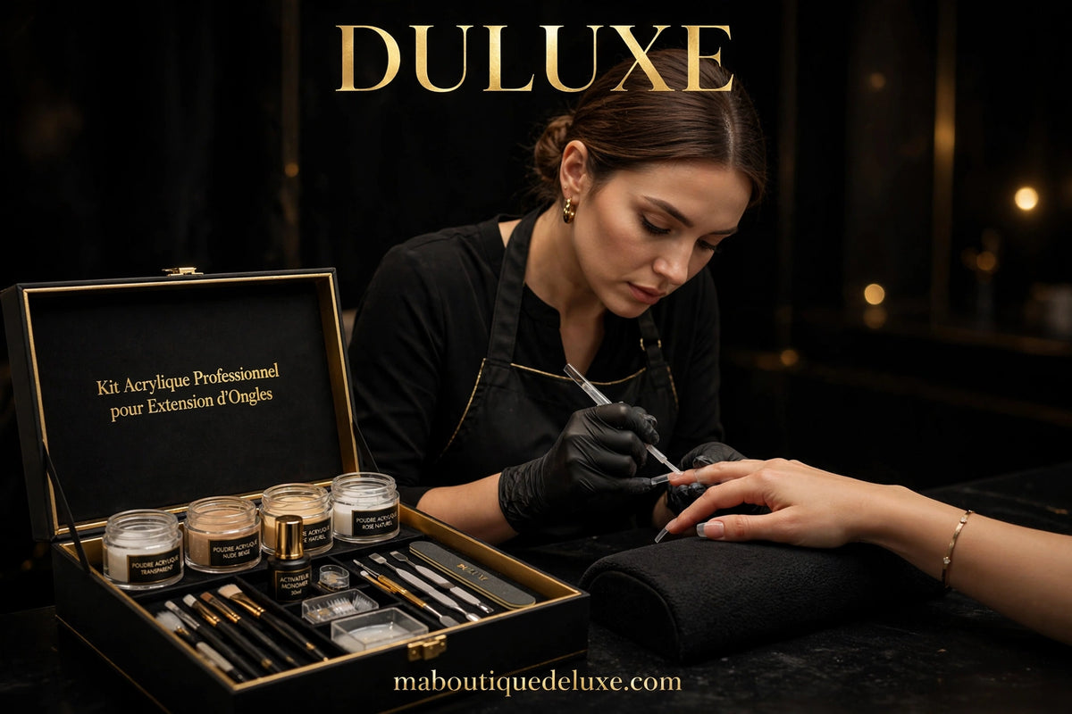 Kit Acrylique Professionnel pour Extension d'Ongles — en situation d'usage, extension d'ongles en salon