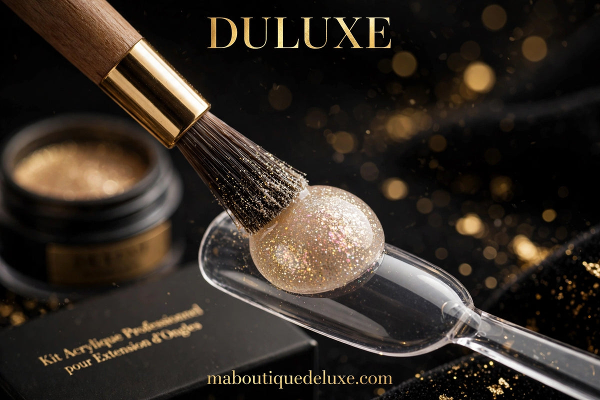 Kit Acrylique Professionnel pour Extension d'Ongles — gros plan sur la perle d'acrylique au pinceau