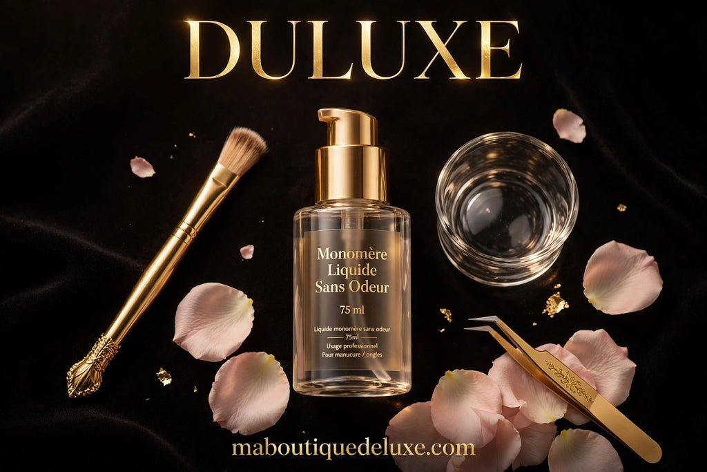 Monomère Liquide Sans Odeur NOCIS 75ml — avant le rituel beauté, accessoires dorés