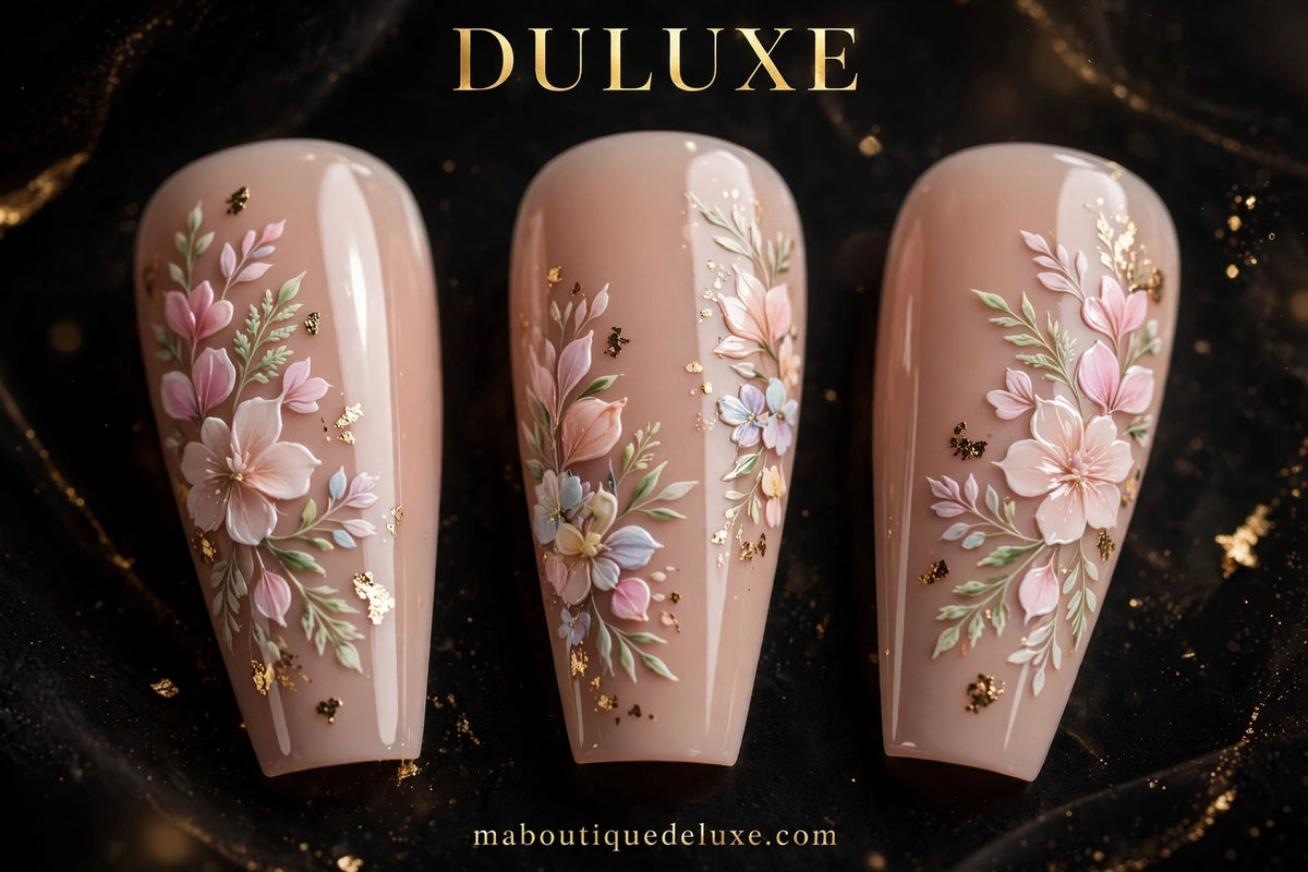 Faux Ongles Fleurs Ballet 24 pcs — gros plan sur les décors floraux délicats