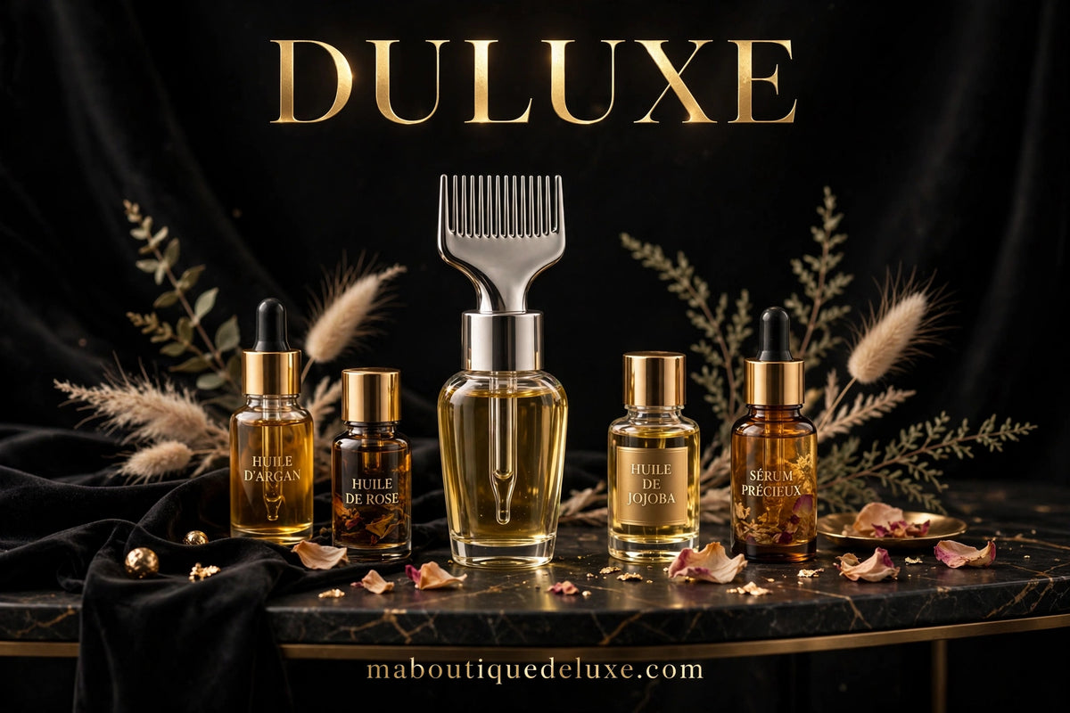 Applicateur d'Huile Capillaire à Dents Métalliques — ambiance salon de beauté élégant