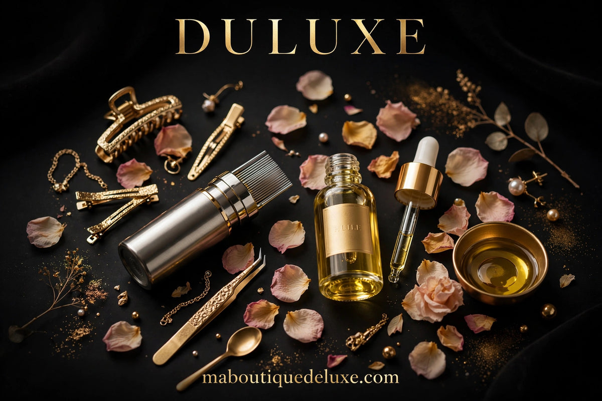 Applicateur d'Huile Capillaire à Dents Métalliques — avant le rituel beauté, accessoires dorés
