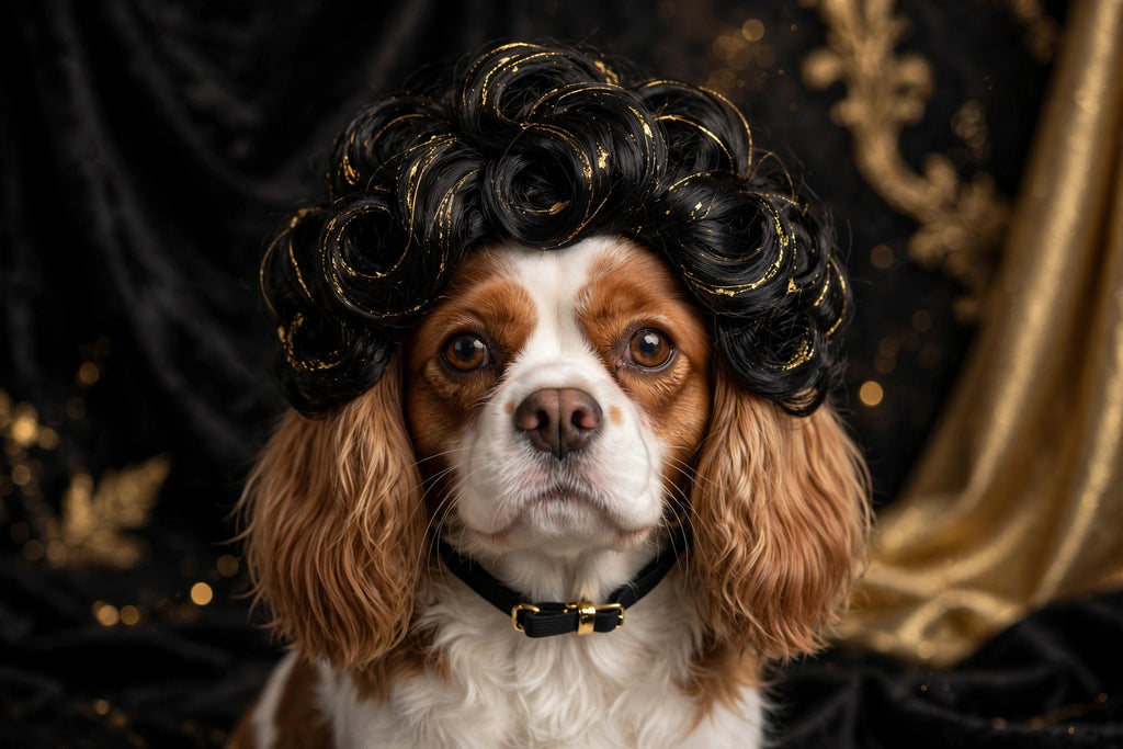 Portrait studio d'un chien portant une perruque élégante