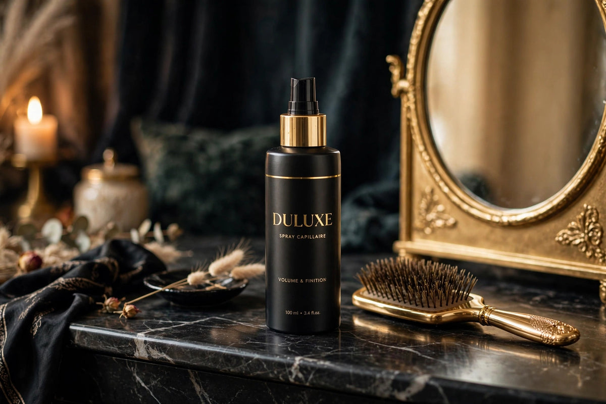 Le Spray Volumisant DULUXE sur une coiffeuse élégante