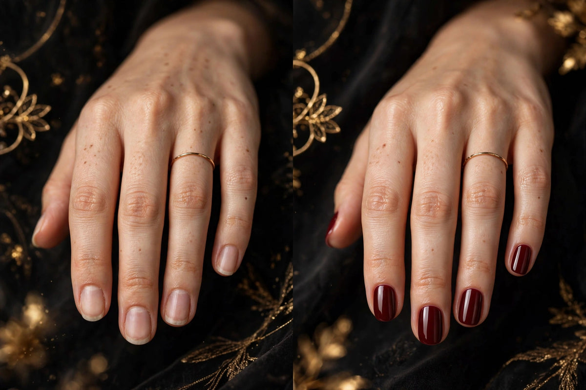 Avant et après – des ongles naturels à une manucure bordeaux digne d'un salon