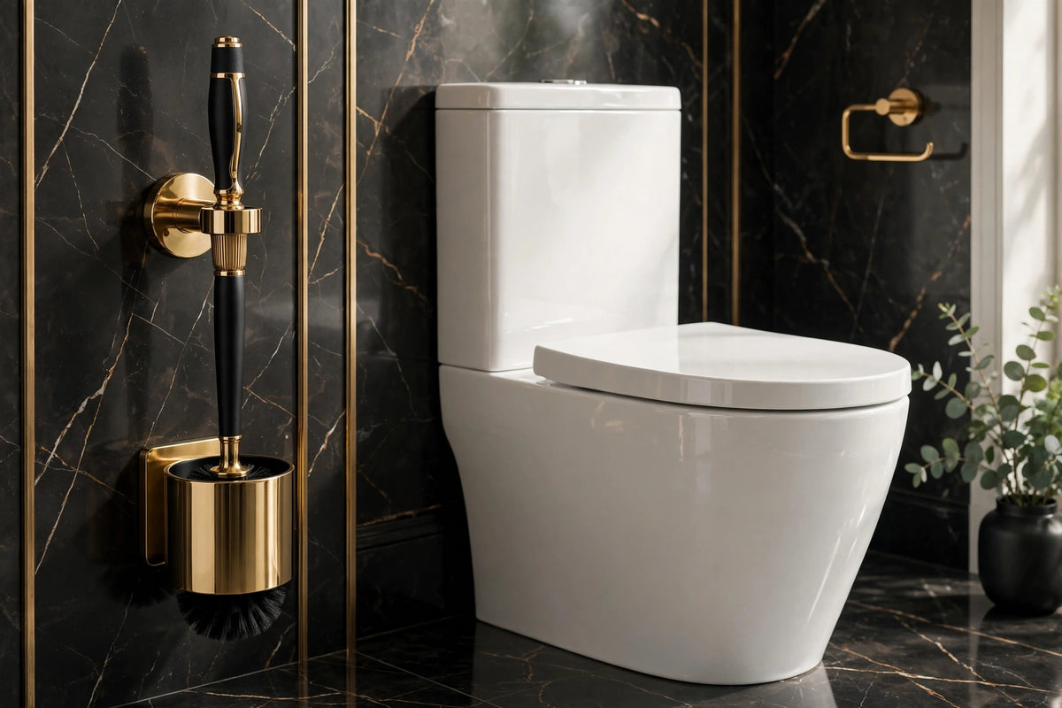Kit de Nettoyage WC à Têtes Jetables DULUXE et son support dans une salle de bain premium