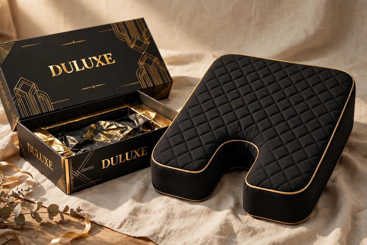 Coussin d'assise avec sa boîte premium noire et dorée DULUXE