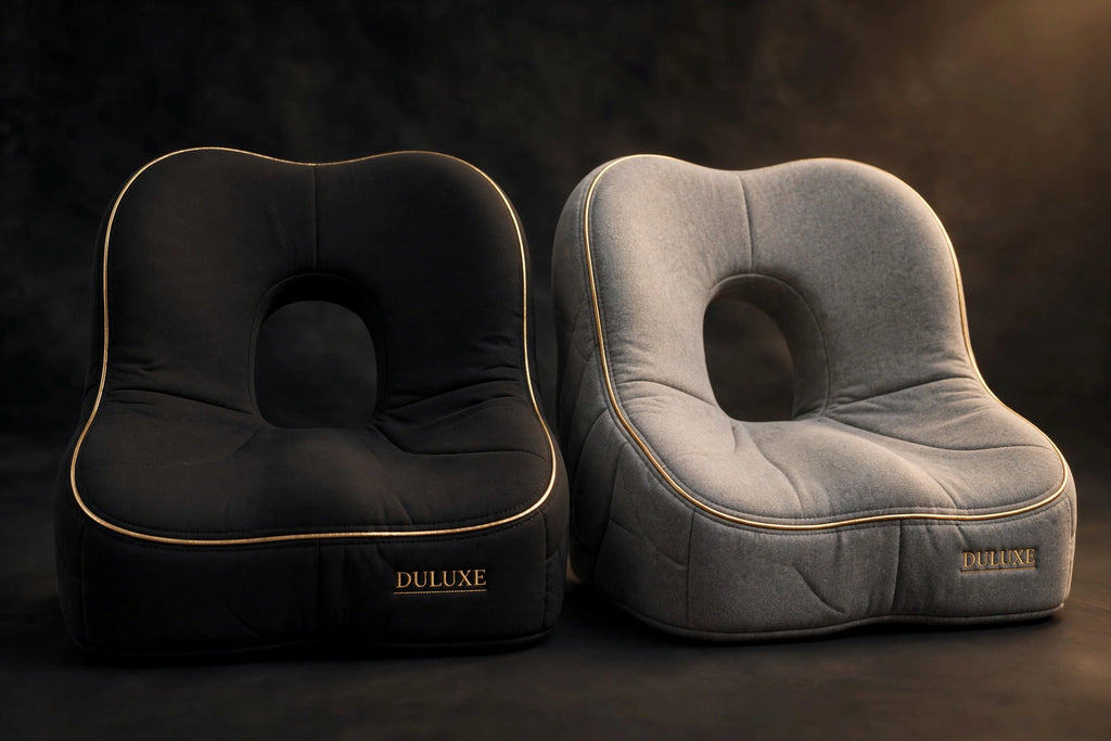 Duo de coussins d'assise noir et gris côte à côte