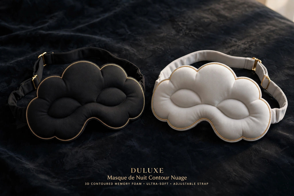 Duo de masques de nuit noir et gris perle côte à côte