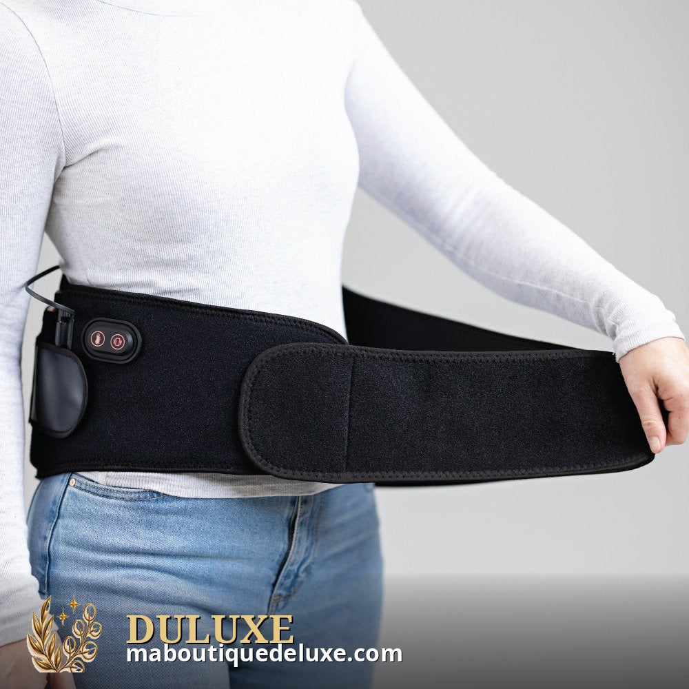 Ceinture chauffante DULUXE – bandeau chauffant noir porté à la taille, chaleur douce pour le confort abdominal