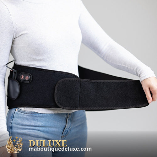 Ceinture chauffante DULUXE – bandeau chauffant noir porté à la taille, chaleur douce pour le confort abdominal
