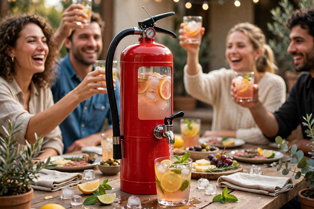Distributeur extincteur servant des boissons lors d'une soirée entre amis