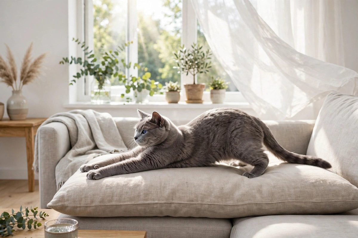 Résultat : intérieur frais et propre avec chat détendu
