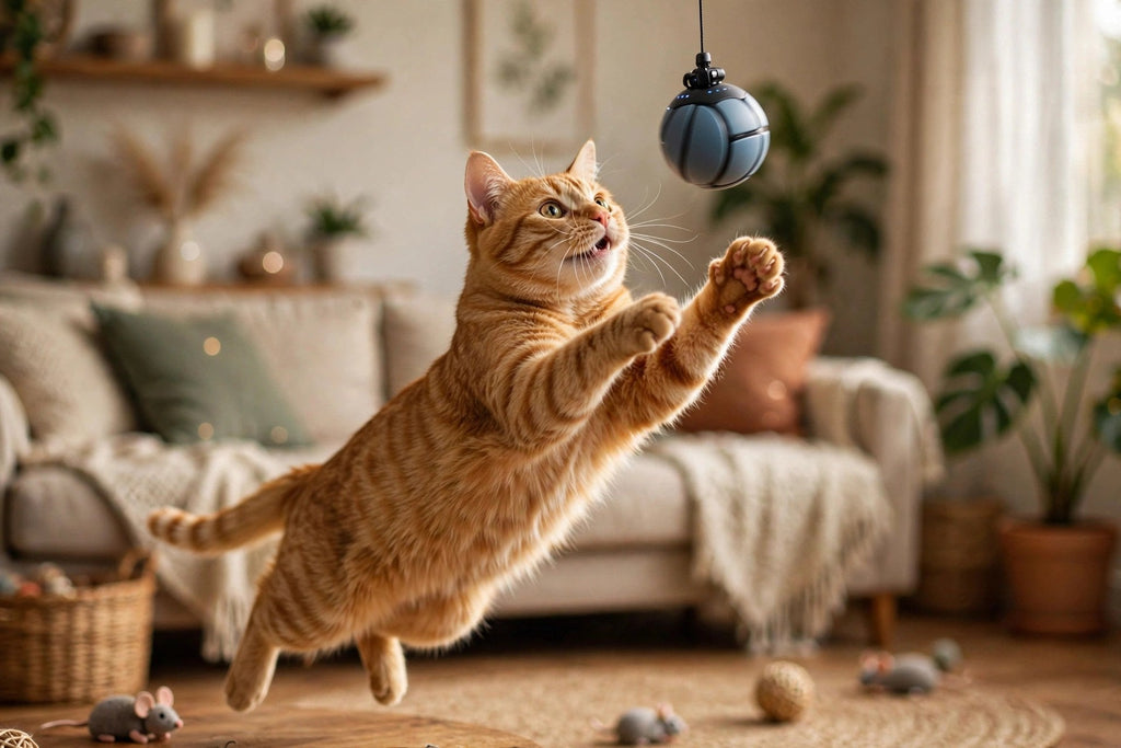 Chat sautant pour attraper le jouet yo-yo