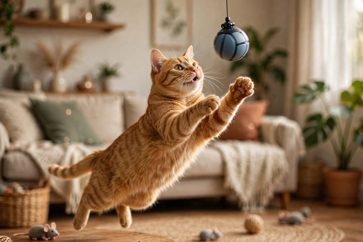 Chat sautant pour attraper le jouet yo-yo